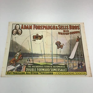 Adam Forepaugh & Sells Bros Vintage 1960 Automobil Somersault Zirkus Poster - Bild 1 von 9