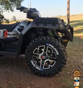 POLARIS Tire Lettering PERMANENT ATV Stickers MOTORCYCLE SET for 4 Fast Shipping - Picture 1 of 2