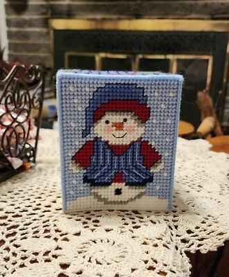 Made to Order.  Snow People Plastic Canvas Tissue Box Cover. - Image 1 of 4