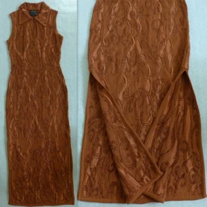 Maxi Vestido COOGI Australia Texturizado Algodón Tejido Cuello Cerradura Lateral Ranuras SS - Imagen 1 de 16