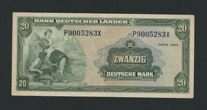 GERMANY FEDERAL REPUBLIC 20  DEUTSCHE MARK 1949  PICK # 17a VF+. - Picture 1 of 2