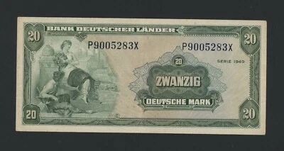 GERMANY FEDERAL REPUBLIC 20  DEUTSCHE MARK 1949  PICK # 17a VF+. - Image 1 of 2