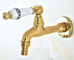 Gold Color Brass Wall Mount Outdoor Garden Washing Machine Faucet Water Tap - Picture 1 of 9