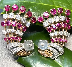 18K Rose Gold Diamond Ruby Vintage Earrings Estate Fine Jewelry $8500 Certified - Picture 1 of 21