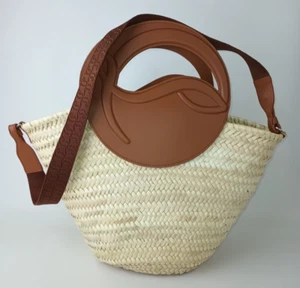 Christian Louboutin Women's Medium Biloumoon Raffia Straw Leather Basket Bag - Picture 1 of 9