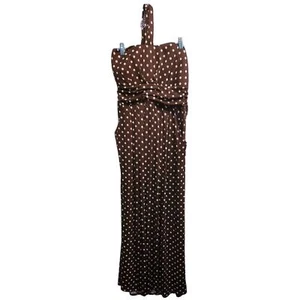 J.f.w. Just for wraps Maxi Polka Dot Dress Neck Tie Size 2X Brown & White New - Picture 1 of 6