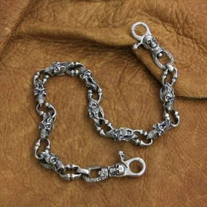 925 Sterling Silver Huge Skull KeyChain Biker Punk Wallet Chain TA263WCA BZ - Picture 1 of 26