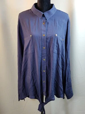 Avenue Women's 30/32 Navy Blue Gold Button Front Long Sleeve Casual Dress Shirt - Image 1 of 4