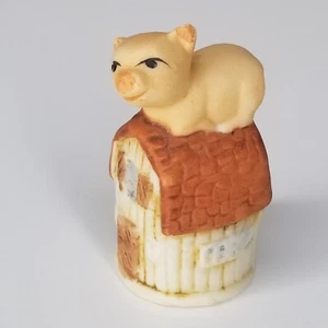 Enesco Gift Shop Pig Hog Barn Figurine Thimble Taiwan Ceramic Brown Pink 2 In Hi - Picture 1 of 16