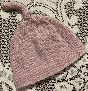 Beanie. Pink. Hand-knitted by me. Premie Baby. Premature Baby. Cute Knot at top - Picture 1 of 7