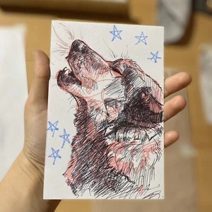 Howling Wolf StarStruck Drawing Sketch Original Art Mini Portrait - Picture 1 of 2