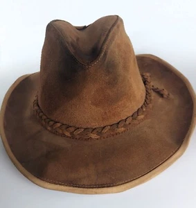 Vintage Skullys Henschel brown suede leather hat cowboy fedora weathered USA XL - Picture 1 of 12