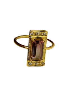 Anillo de plata esterlina 925 con piedras preciosas de turmalina baguette de sandía talla 5,5 EE. UU. - Imagen 1 de 9