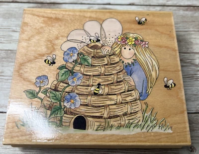 "Bumble" 3.5" x 4" Wood Mounted Rubber Stamp VTG 1990's by Linda Grayson Beehive - Image 1 of 4