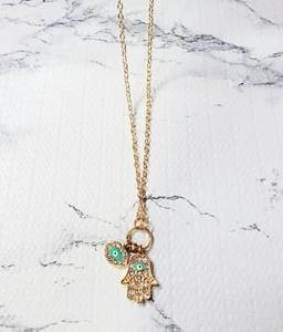 Women's Fashion Jewelry Gold Evil Eye Hamsa Hand Pendant Necklace - Picture 1 of 6