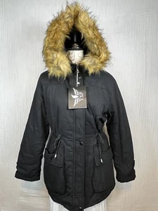 YXP JK001 Womens Full Sleeve Zip/Button Up Coat w/Faux Fur-Lined Hood Blk SZ: M - Picture 1 of 8