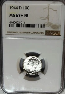 EXQUISITE 1944-D NGC MS67+ FB Mercury Dime, Exceptional Lustrous Beauty !!! - Picture 1 of 2