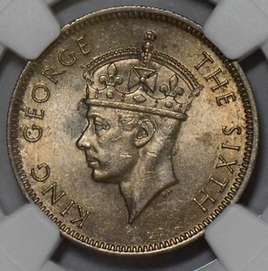 NG0214 Malaya and British Borneo 1948 20 Cents NGC MS 63 beautiful toning combi - Picture 1 of 3