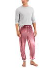 allbrand365 designer Mens Solid Top & Striped Pants Thermal Pajama Set,Red,Small