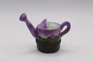 Caja de baratijas con bisagras vintage porcelana flores púrpuras - Imagen 1 de 8