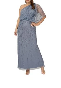 NEW Adrianna Papell One Shoulder Sequin Dress Dusty Blue 16 $229 - Picture 1 of 7