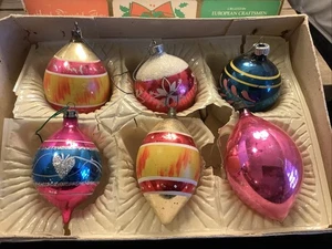 1998🌟Vintage Quecksilber Glas Weihnachtskugeln (6) alte Box ~3”-4-1/2” Handbemalt + - Bild 1 von 14