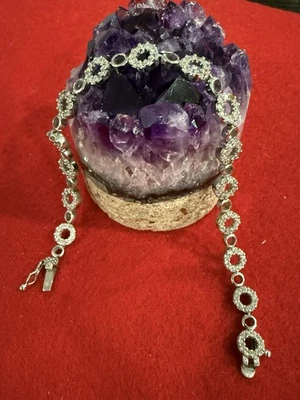 Vtg FAS Sterling Silver Circle Tennis Bracelet Double Lock Clasp 8” 925 - Image 1 of 4