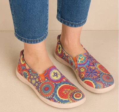 UIN Women’s Slip-On Casual Shoes Size 8.5 Multicolor Boho Mandala Pattern Comfor - Image 1 of 4