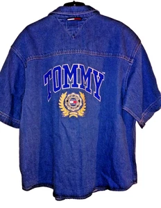 TOMMY JEANS EMBROIDERED LOGO SHORT SLEEVE RELAX DENIM SHIRT SIZE XL - Picture 1 of 4