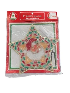 Vintage Kunststoff Buntglas Mosaik Baumspitze Weihnachtsmann MCM NOS - Bild 1 von 4