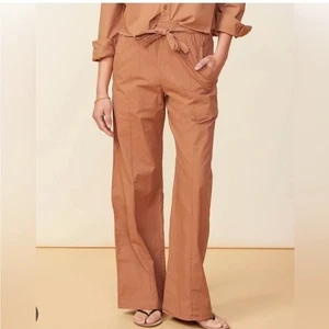 NEW Monroe Brown Orange Poplin Drawstring Wide Leg Pants Size XL - Picture 1 of 10