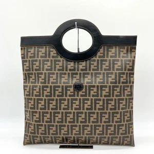 Auténtico bolso de mano FENDI FF Zucca PVC cuero marrón negro - Imagen 1 de 24