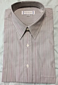 Yves Saint Laurent Shirt Mens 15.5 32-33 Gray Striped Dress Pocket Cotton VTG - Picture 1 of 14
