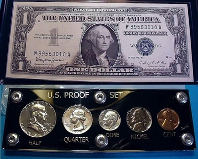 1957 U.S. MINT SILVER PROOF COIN & CURRENCY SET COLLECTION BRILLIANT VERY FLASHY - Image 1 of 4