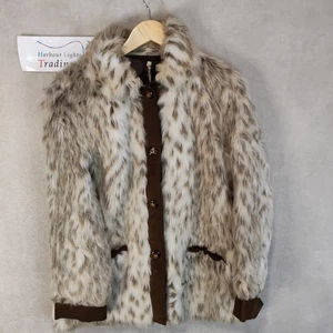 Abrigo Chaqueta B.Y Mujer Reino Unido 12 Vintage Imitación Piel Marrón Años 70/80 Lujo Cálido Invierno - Imagen 1 de 14