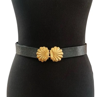 Cinturón llamativo vintage firmado Dotty Smith Shell hebilla y ajuste negro guijarros Foto 1 de 4