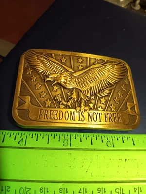 Freedom Is Not Free Brass Belt Buckle Eagle Flag Sponsor 2013 (25-1631) - Image 1 of 2