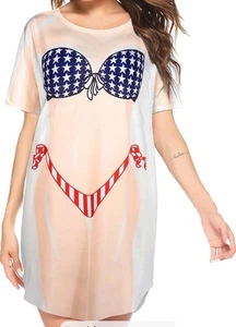 Ekouaer Swim Coverup Dress Women's Large Flag Bikini Funny NWT - Picture 1 of 7
