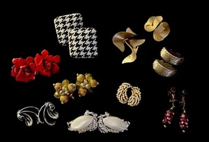Mixed Bag Clip-On Earrings (10 Pr) Lot XX Faux Pearls Crystals Cloth Metal Beads - Picture 1 of 3