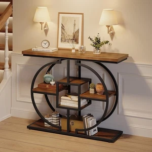 GiftGo Narrow Console Table for Entryway Industrial 4-Tier Sofa Table Behind - Picture 1 of 7