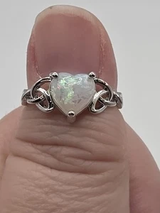 Simulated Opal Heart Celtic Art Ring Size 7 - Picture 1 of 4