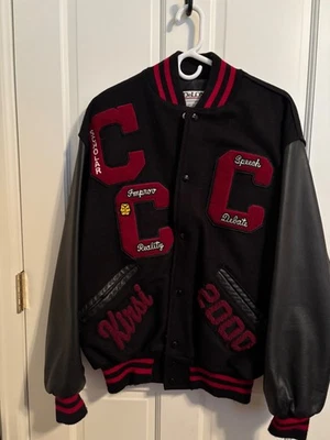 VTG Y2K 2000s Varsity Letterman High School Wool & Leather Jacket Navy & Red-Lg. - Image 1 of 4