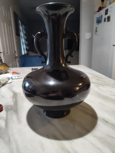 Vintage Toyo Black 12inch Chinese Bronze Vase With Makers Stamp. - Picture 1 of 5