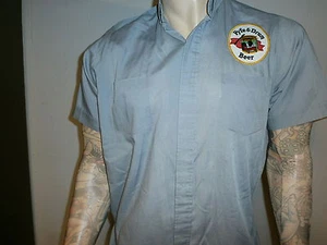 FYFE & DRUM BEER DELIVERY GUY WORK SHIRT Uniform PATCH vtg LARGE 16 - Picture 1 of 4