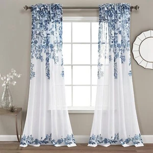 New-Tanisha Curtains - Sheer Window Panel Set - Floral Vine Print, Be - Picture 1 of 6