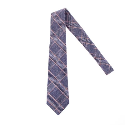 Kiton NWOT 100% Silk Seven Fold Neck Tie in Blue/White/Orange Plaid - Image 1 of 4