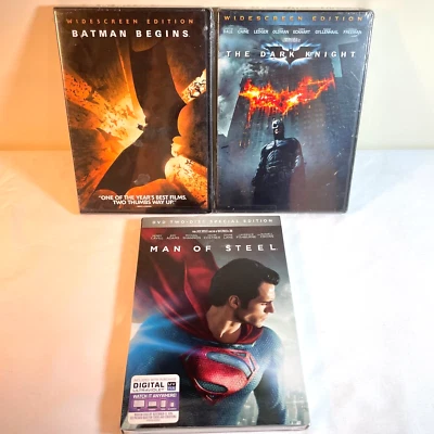 BATMAN BEGINS / THE DARK KNIGHT / MAN OF STEEL (DVD) Superhero Action - NEW - Image 1 of 4
