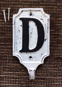 RARE POTTERY BARN Distressed Cream Iron Alphabet Letter D Wall Hook Discontinued - Picture 1 of 2