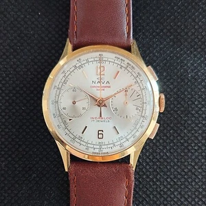 NAVA Chronographe - Incabloc - Armbanduhr - 18 Karat Gold - Bild 1 von 4