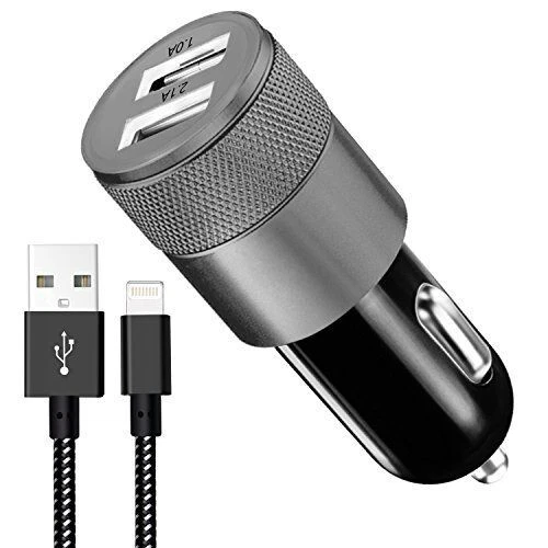 Cargador de coche USB cargador rápido doble 2 puertos con cable de 6 pies, Apple, Android Foto 1 de 1